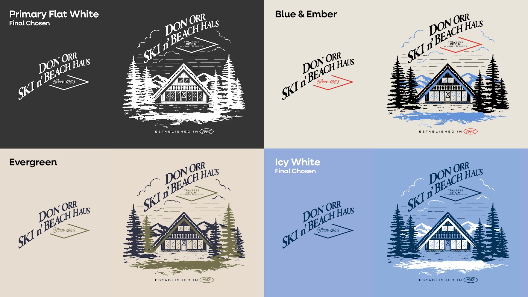 Don Orr merchandise artwork shown in multiple color combinations