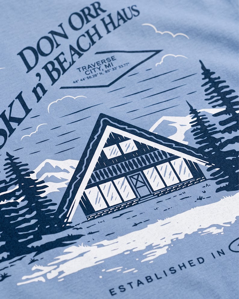 The Don Orr storefront illustration applied across shirts and merchandise